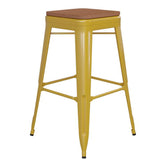 30" High Backless Tolix Outdoor Bar Stool with Square Faux Teak Seat