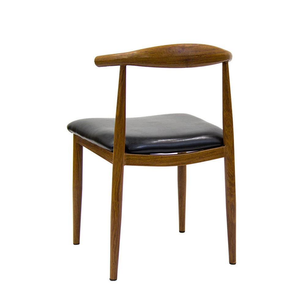 Walnut Wood Grain Elbow Steel Chair With Black Vinyl Seat