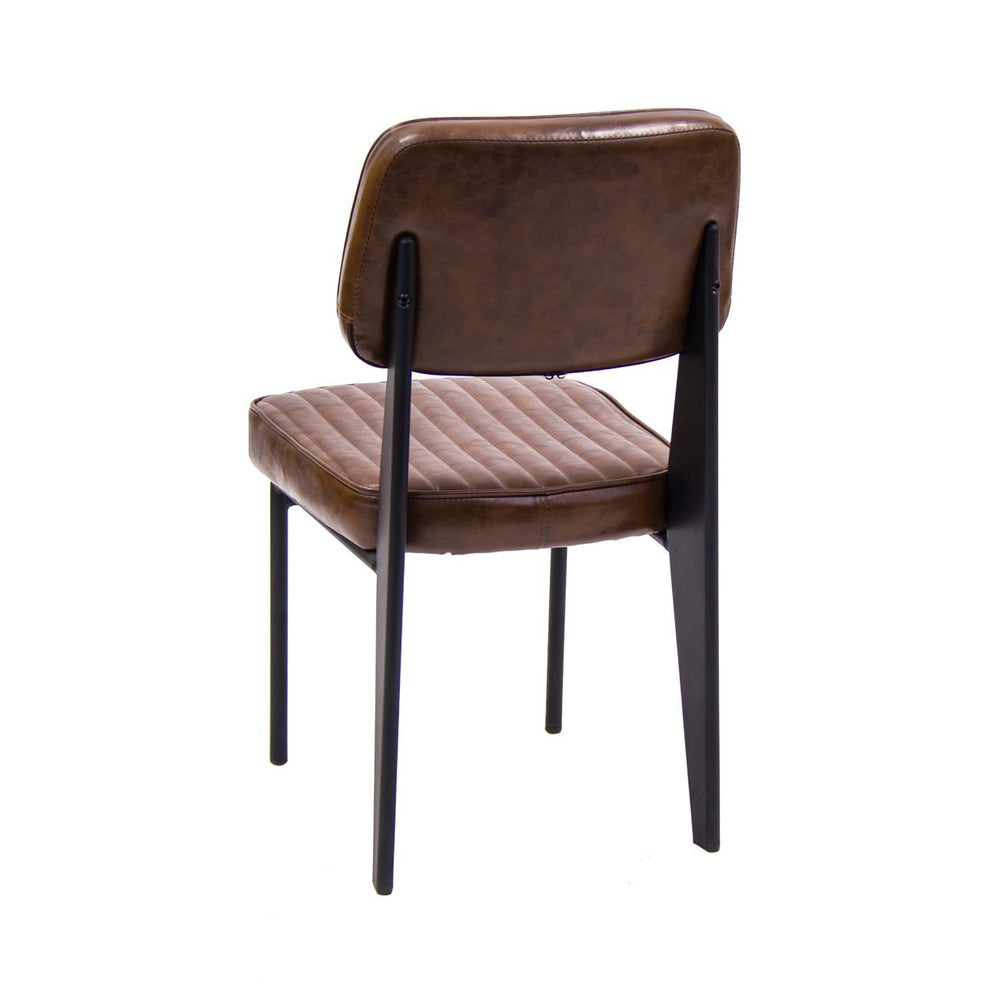 Metal Side Chair with Brown Vinyl Upholstery