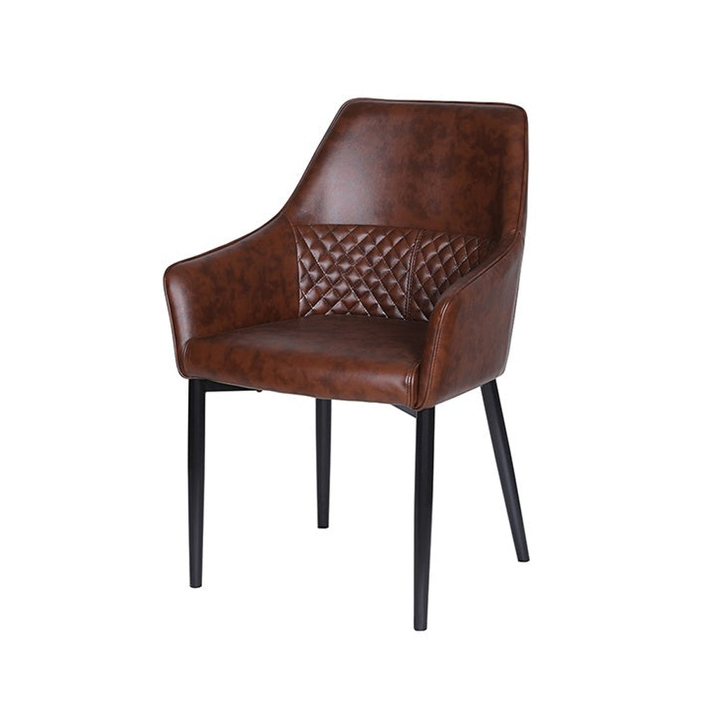 Black Steel Legs Armchair with Brown Vinyl Seat