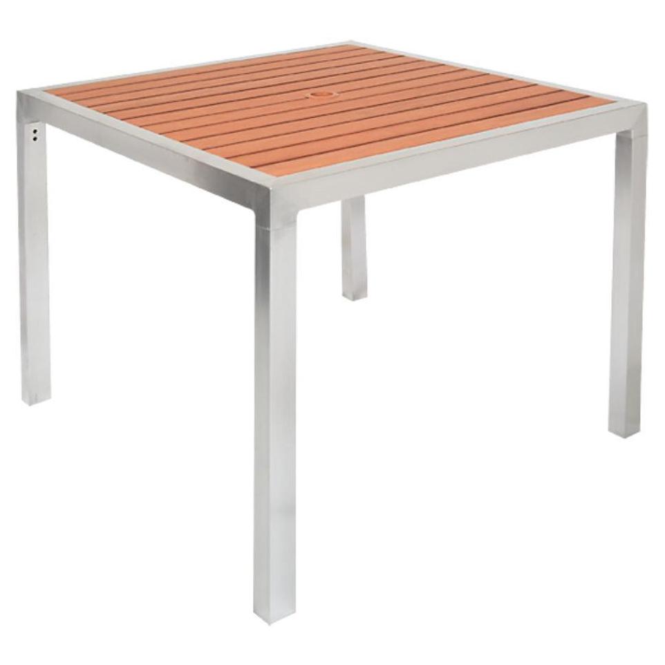 aluminum patio table with umbrella hole 36in Square Imitation Teak Slat Top Outdoor Table with 1.5in Umbrella Hole | Tables
