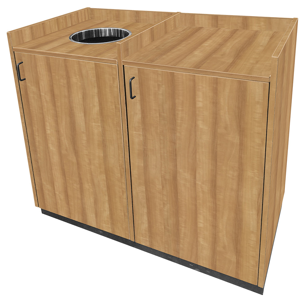 Trash Receptacles with Storage Bay and Waste Drop Off Hole