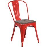 Tolix Stackable Chair with Wood Seat - Red