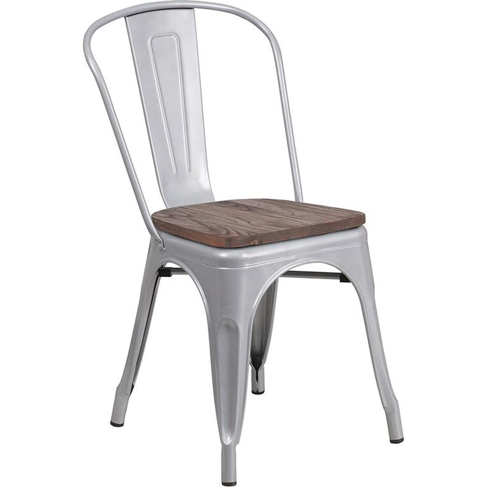 Tolix Stackable Chair with Wood Seat - Silver
