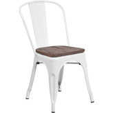 Tolix Stackable Chair with Wood Seat - White