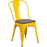 Tolix Stackable Chair with Wood Seat - Yellow