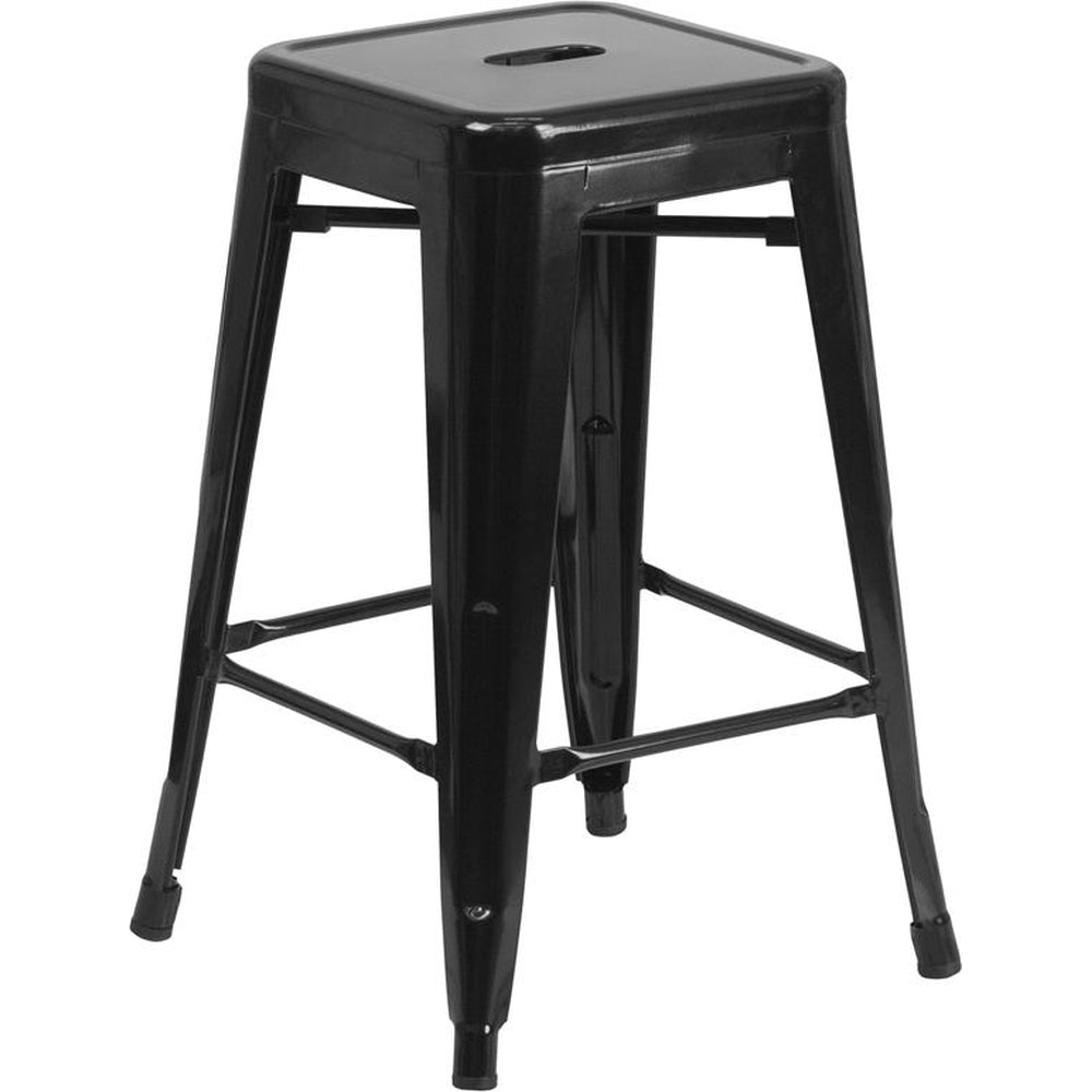 tolix style 24 high backless black antique gold metal indoor outdoor counter height stool with square seat