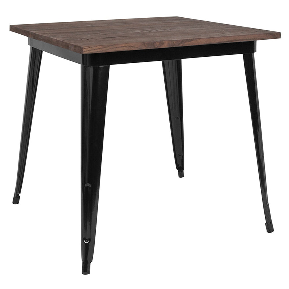 31 5 inch square black and gray tolix indoor table with wood top