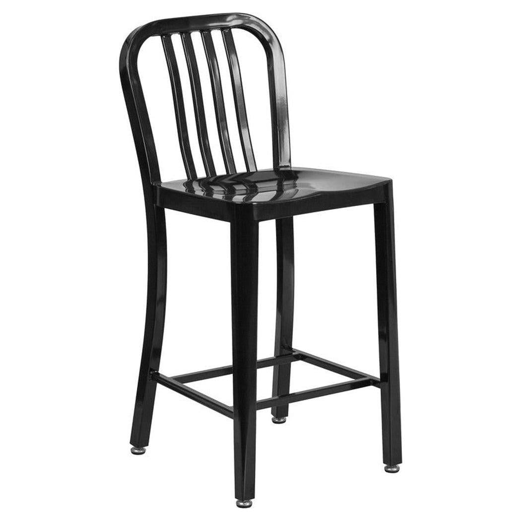 Cafe 24'' High Metal Outdoor Counter Height Stool with Vertical Slat Back