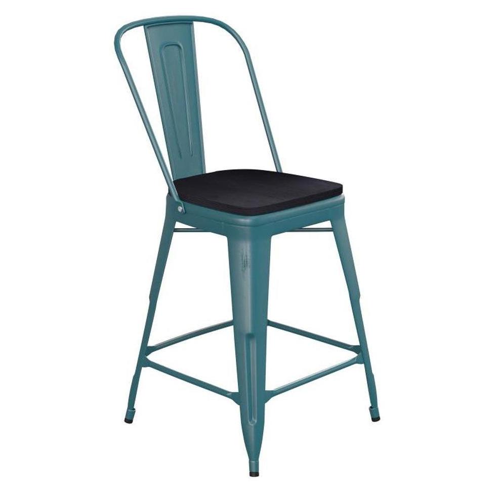 Carly 24in High Metal Counter Height Outdoor Stool with Back and