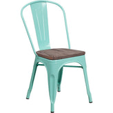 Tolix Stackable Chair with Wood Seat - Mint