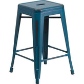 tolix style 24 high backless distressed green metal indoor outdoor counter height stool