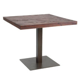 indoor steel table with walnut color elm wood top steel legs in dark gun color coating 2