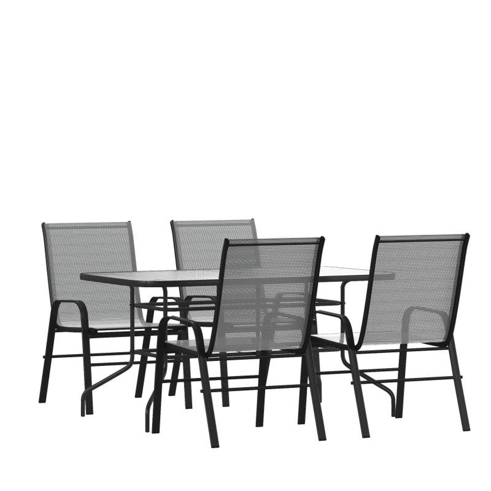 Brazos 5 Piece Outdoor Patio Dining Set with 55" Tempered Glass Patio Table and 4 Gray Chairs