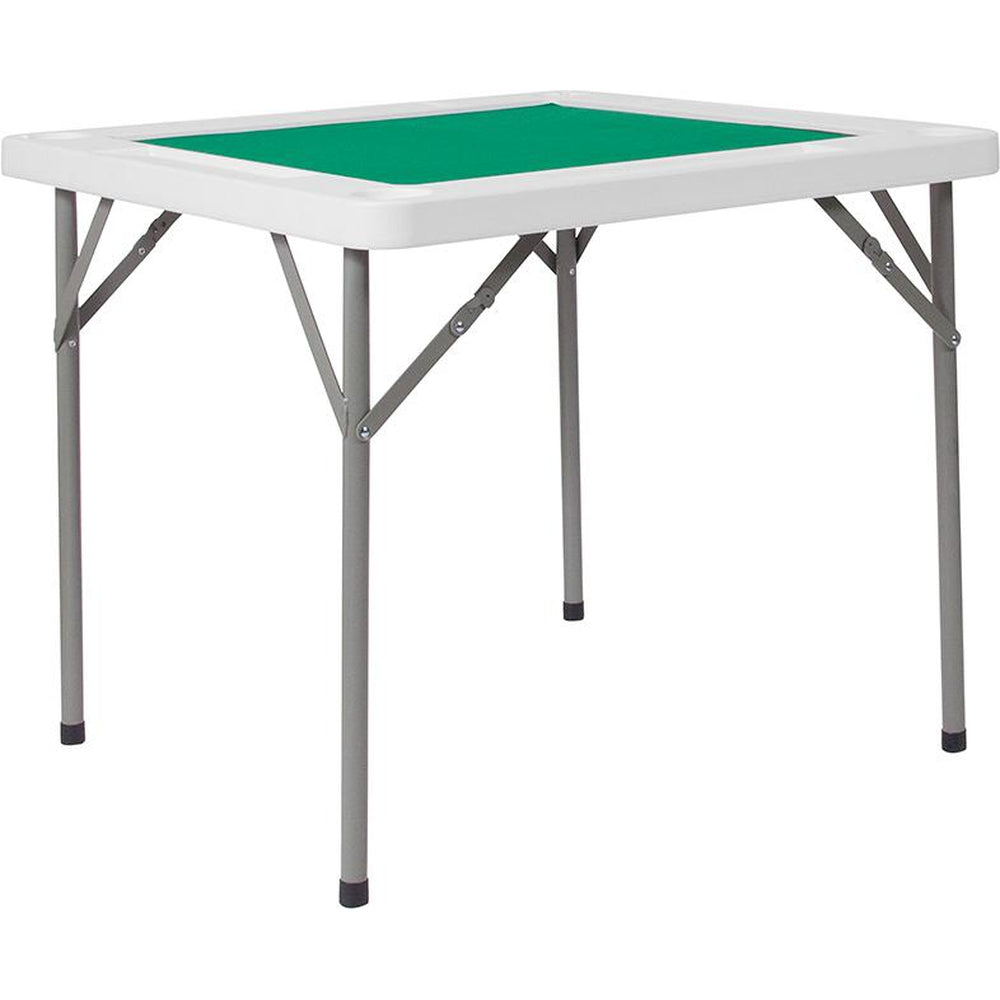 3 foot square granite white folding game table with green playing surface and 4 cup holders