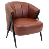 indoor metal lounge chair with extra thick brown vinyl seat and back