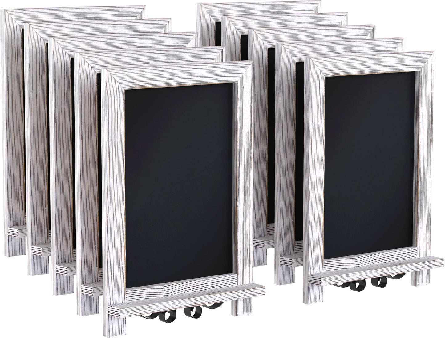 Canterbury 9.5" x 14" Whitewashed Tabletop Magnetic Chalkboards with Metal Scrolled Legs, Hanging Wall Chalkboards, Countertop Memo Boards, Set of 10