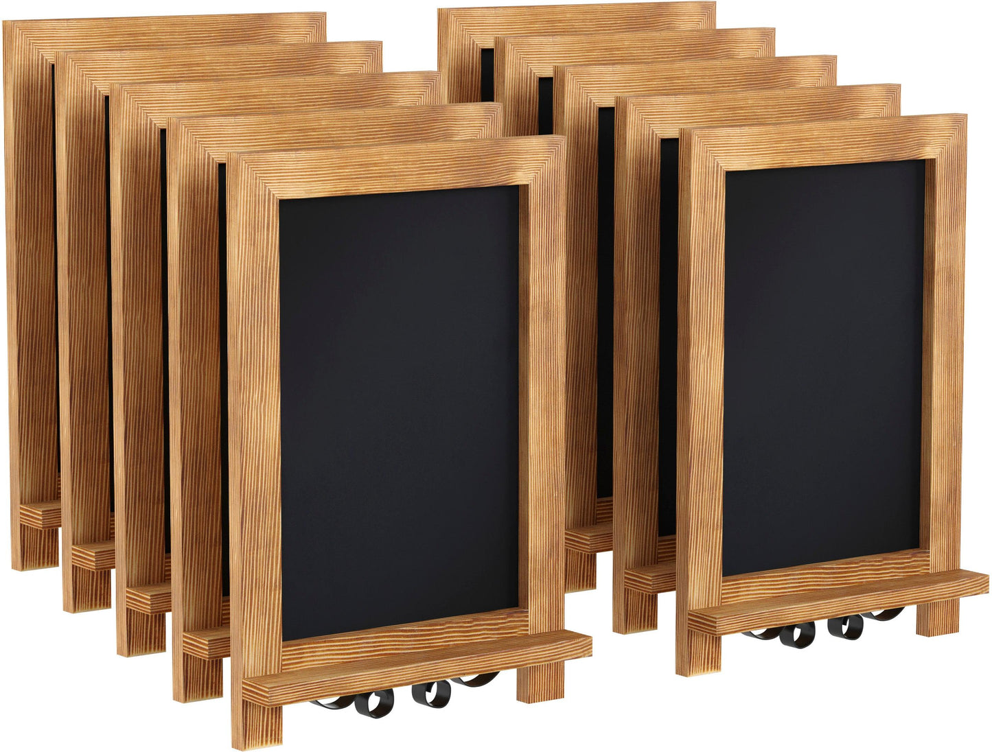 Canterbury 9.5" x 14" Torched Wood Tabletop Magnetic Chalkboards with Metal Scrolled Legs, Hanging Wall Chalkboards, Countertop Memo Boards, Set of 10