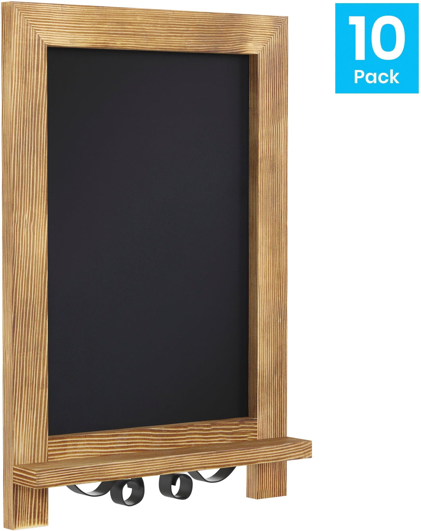Canterbury 9.5" x 14" Torched Wood Tabletop Magnetic Chalkboards with Metal Scrolled Legs, Hanging Wall Chalkboards, Countertop Memo Boards, Set of 10