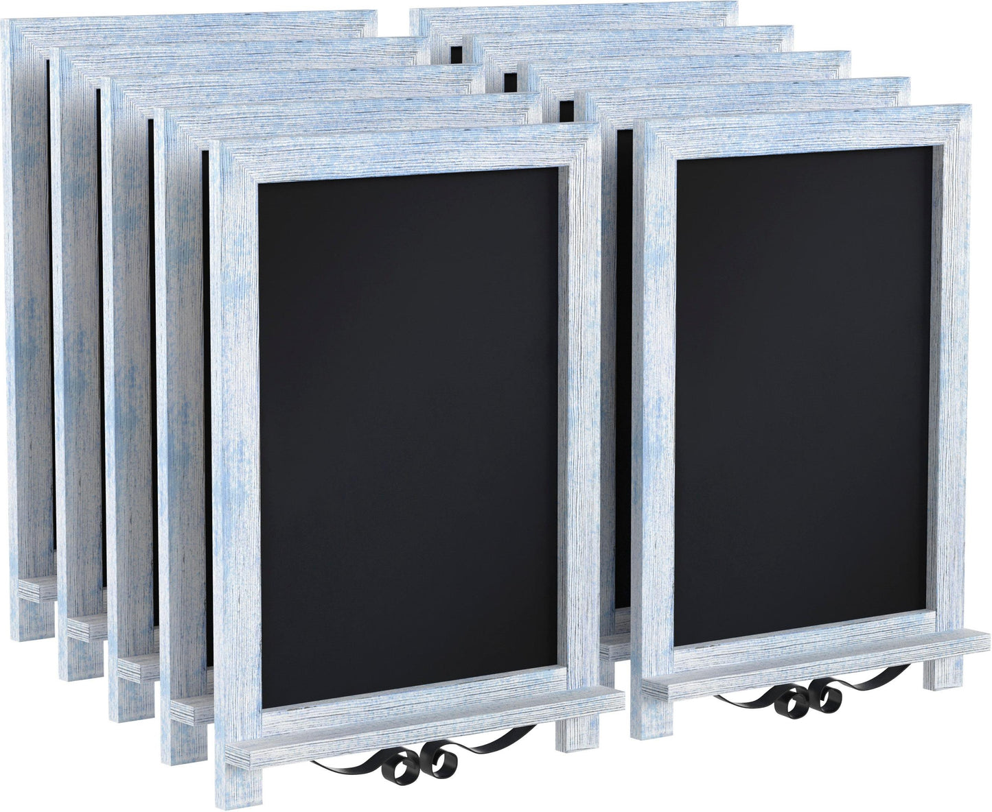 Canterbury 12" x 17" Rustic Blue Tabletop Magnetic Chalkboards with Metal Scrolled Legs, Hanging Wall Chalkboards, Countertop Memo Boards, Set of 10