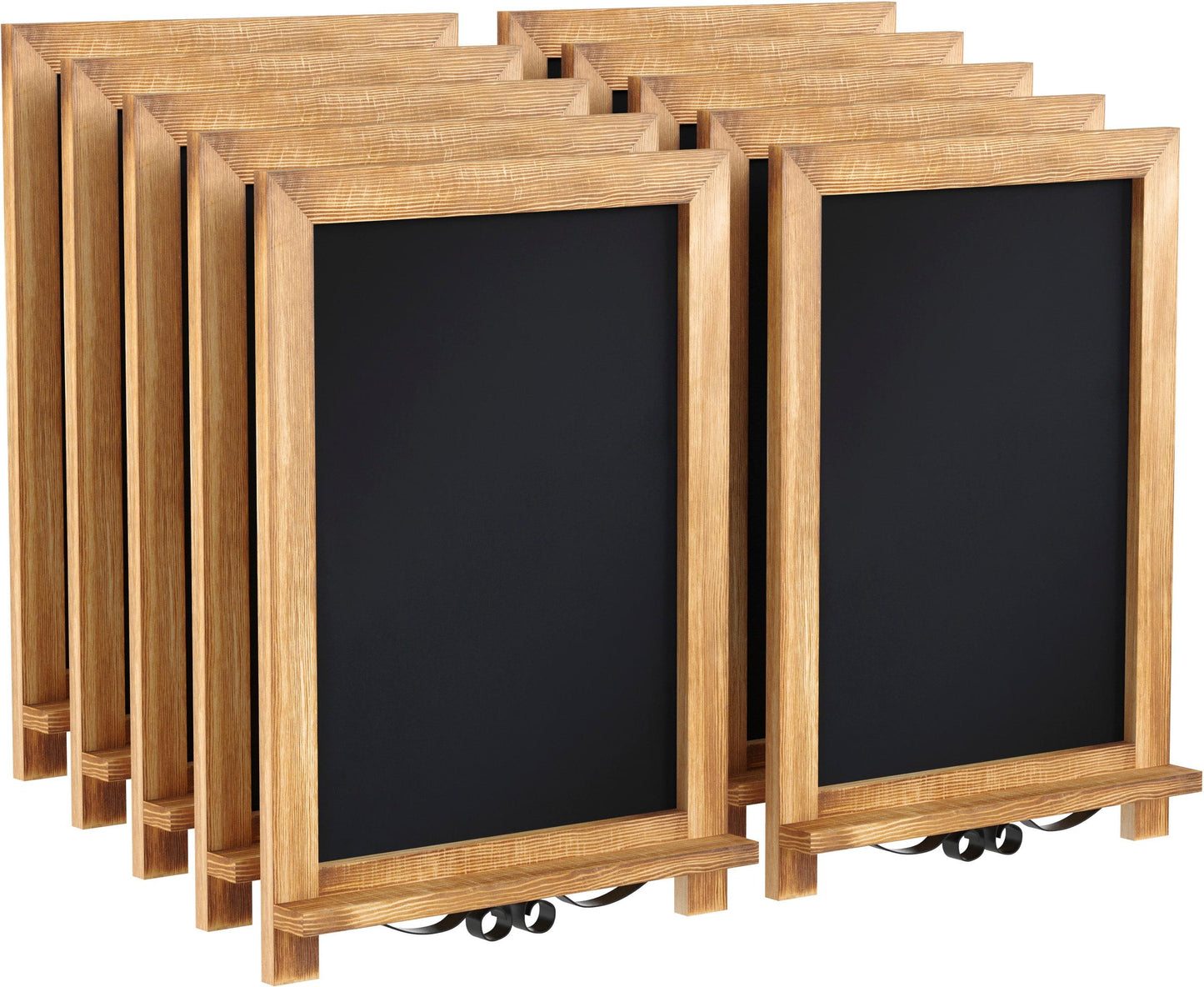Canterbury 12" x 17" Torched Wood Tabletop Magnetic Chalkboards with Metal Scrolled Legs, Hanging Wall Chalkboards, Countertop Memo Boards, Set of 10