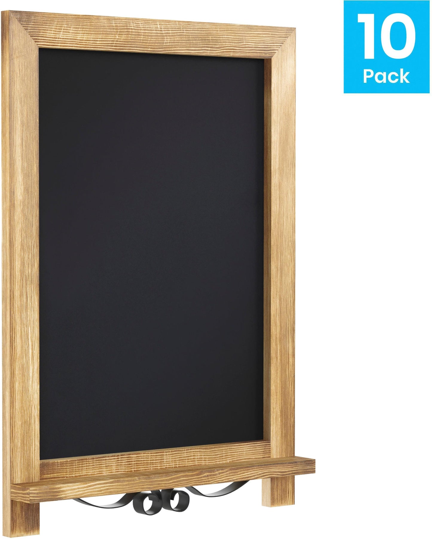 Canterbury 12" x 17" Torched Wood Tabletop Magnetic Chalkboards with Metal Scrolled Legs, Hanging Wall Chalkboards, Countertop Memo Boards, Set of 10