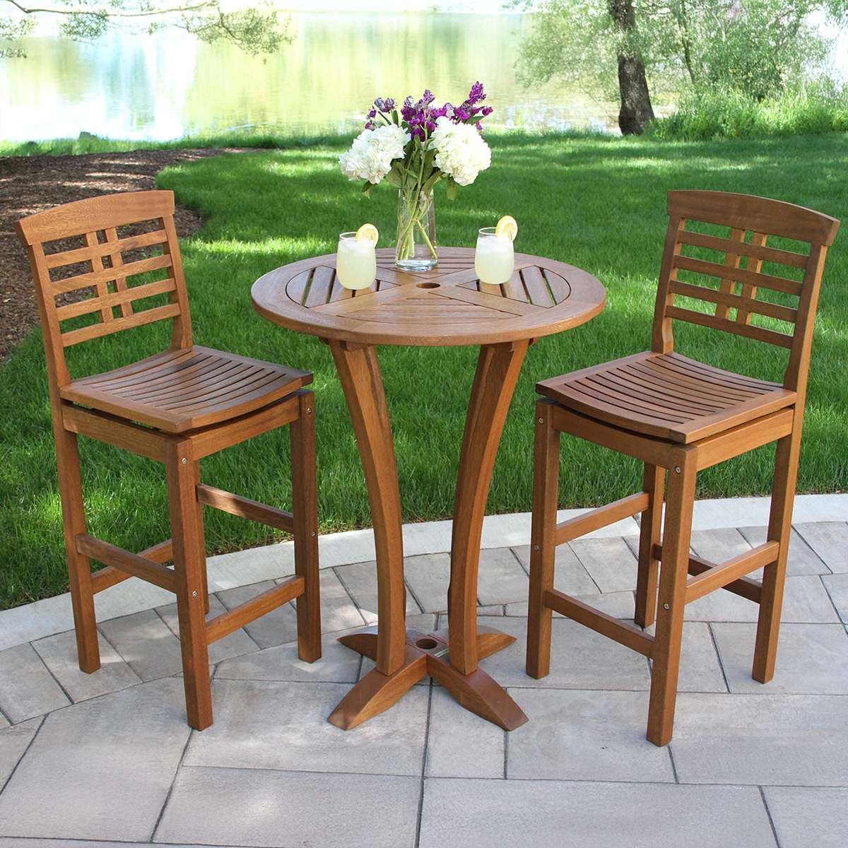 Eucalyptus Outdoor Bar Stool with Backrest