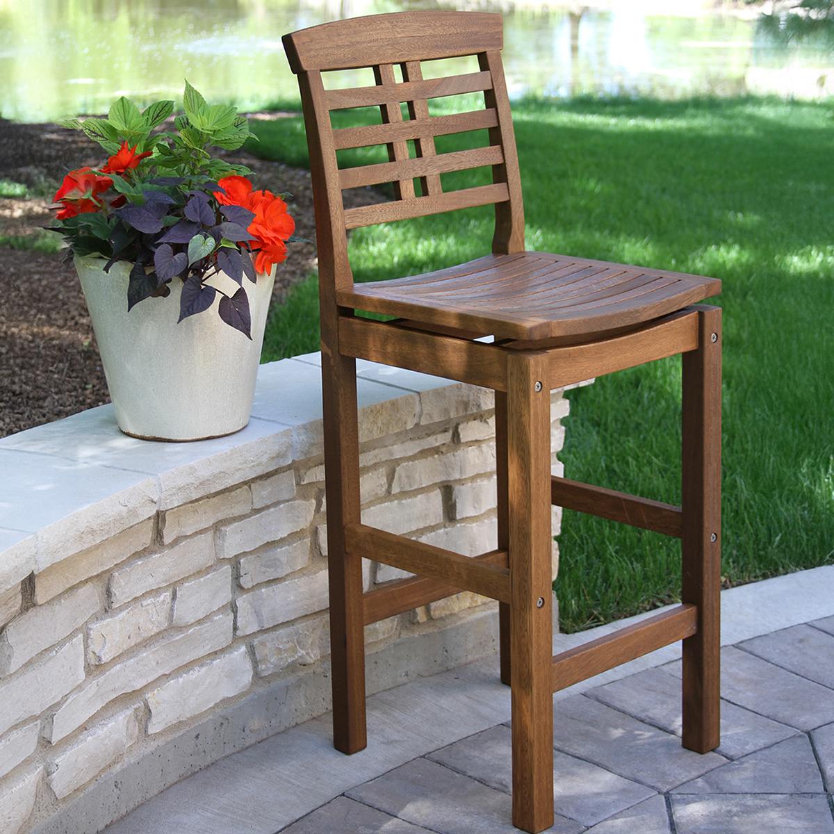 Eucalyptus Outdoor Bar Stool with Backrest
