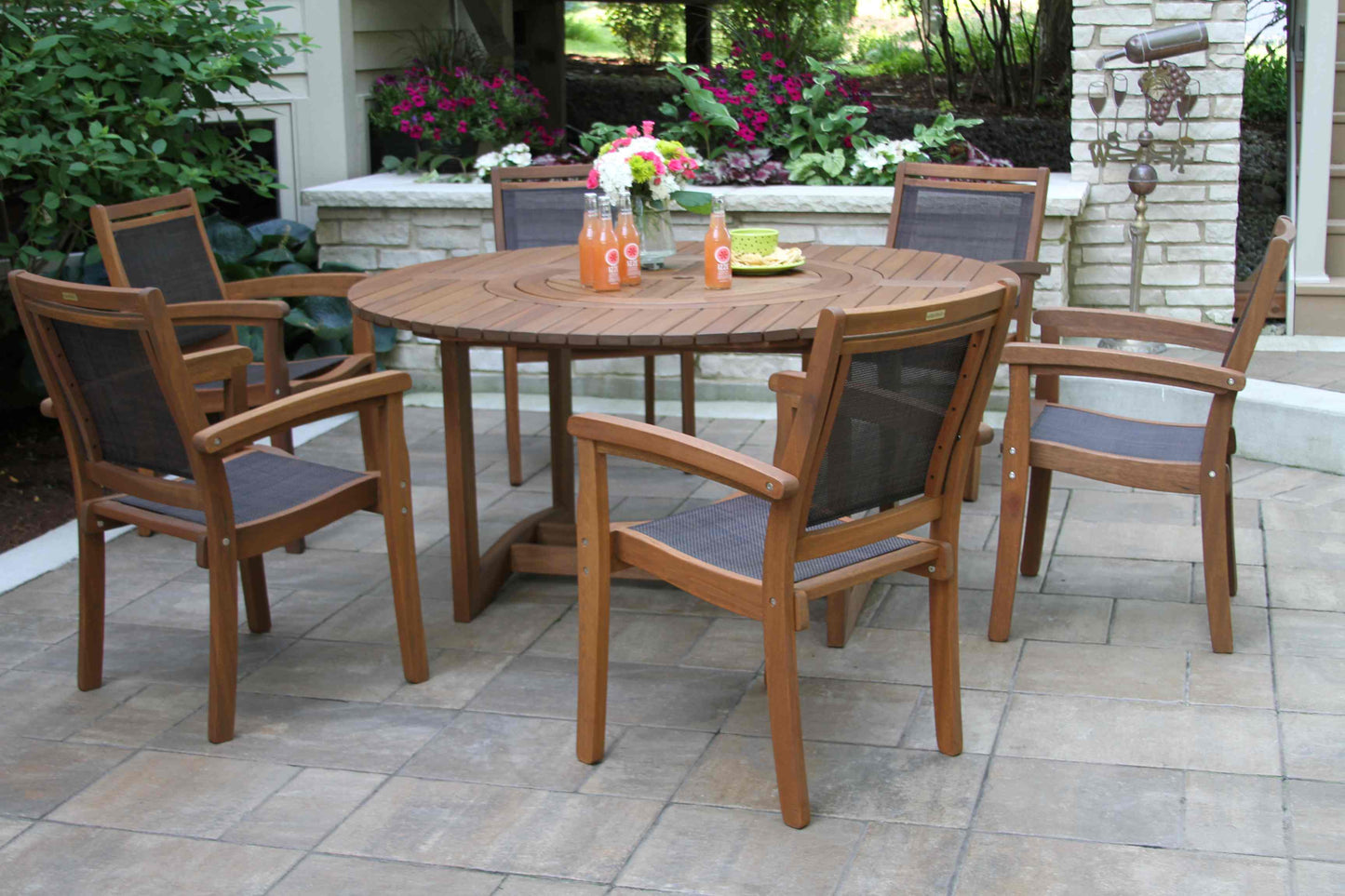 Eucalyptus and Dark Brown Outdoor Sling Stacking Dining Chair