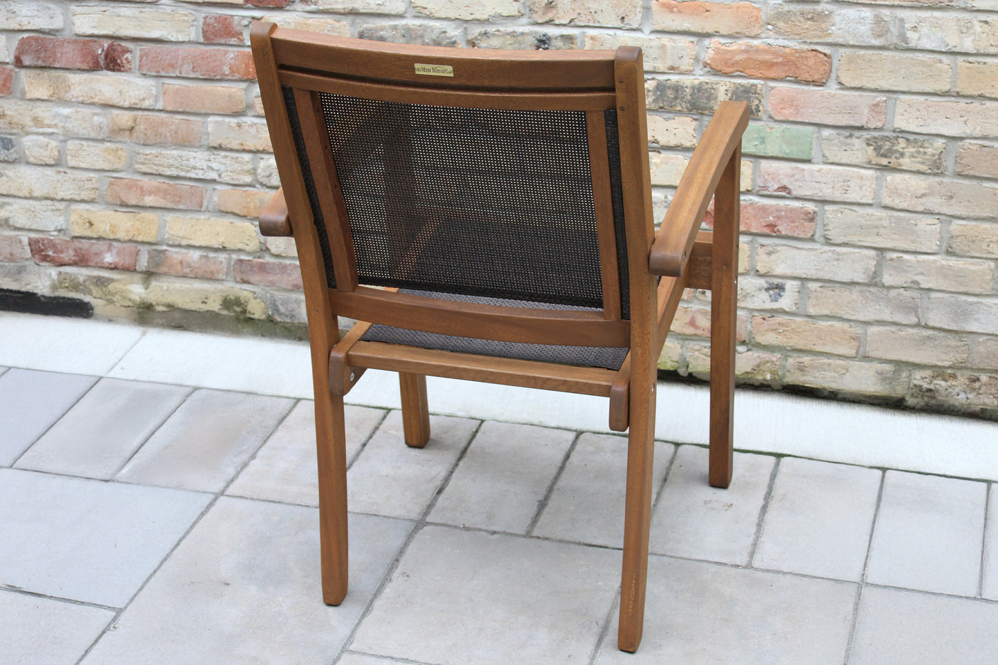 Eucalyptus and Dark Brown Outdoor Sling Stacking Dining Chair