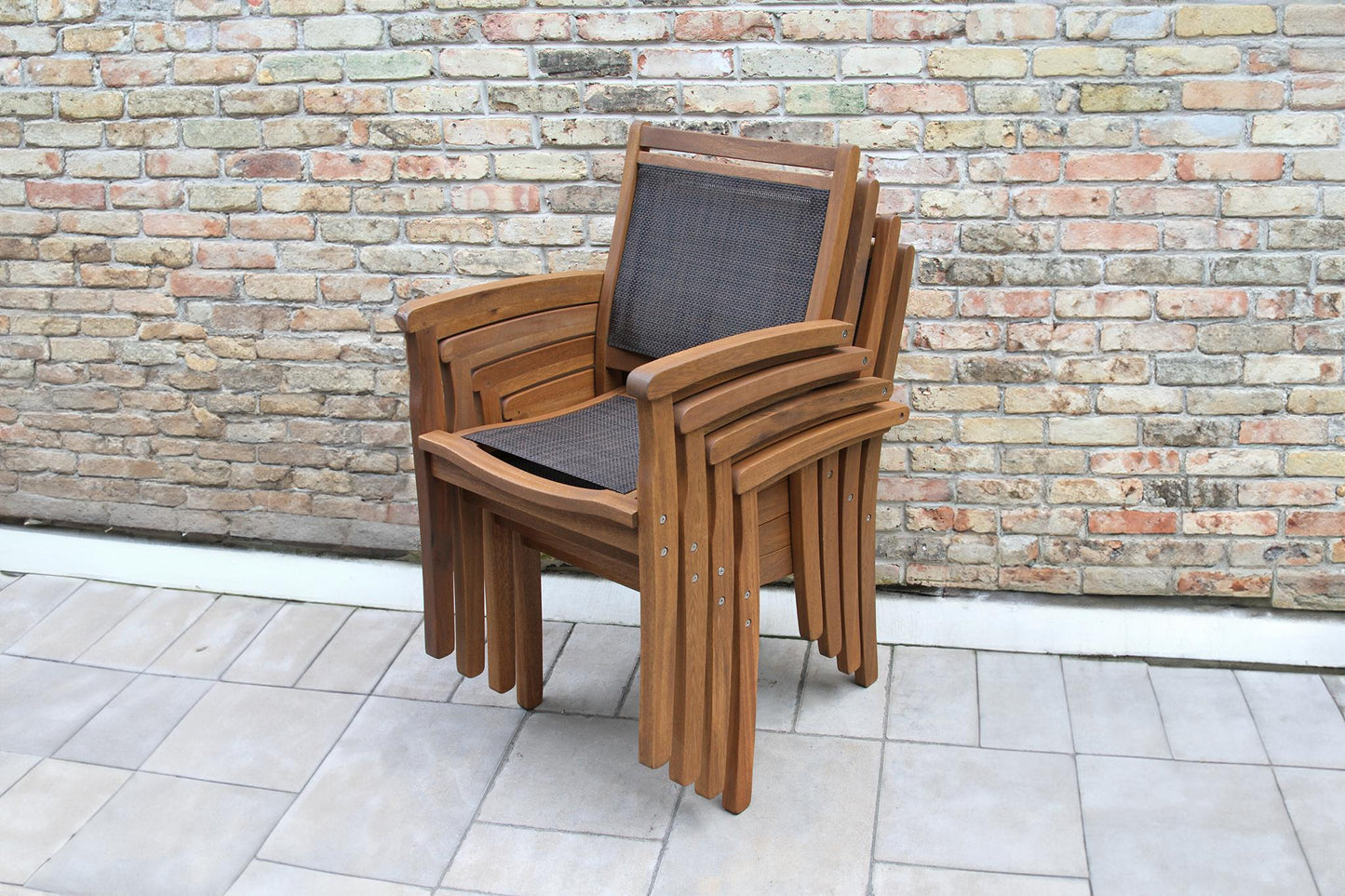 Eucalyptus and Dark Brown Outdoor Sling Stacking Dining Chair