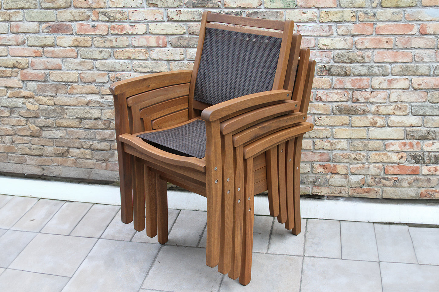 Eucalyptus and Dark Brown Outdoor Sling Stacking Dining Chair