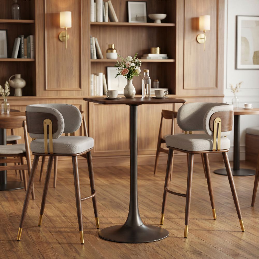 Brew Upholstered Metal Bar Stool - Beige