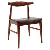 Modern Wood Elbow Chair In Dark Mahogany Finish With Black Vinyl Seat