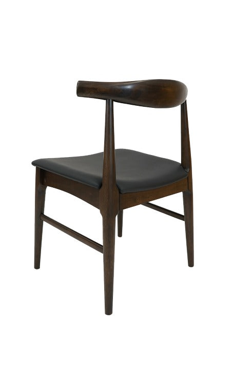 Modern Wood Elbow Chair In Walnut Finish With Black Vinyl Seat