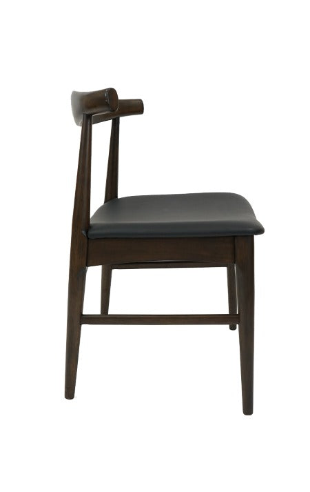 Modern Wood Elbow Chair In Walnut Finish With Black Vinyl Seat