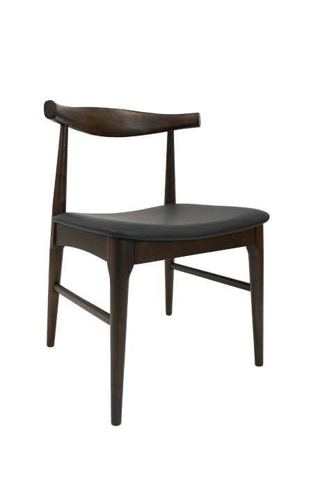 Modern Wood Elbow Chair In Walnut Finish With Black Vinyl Seat