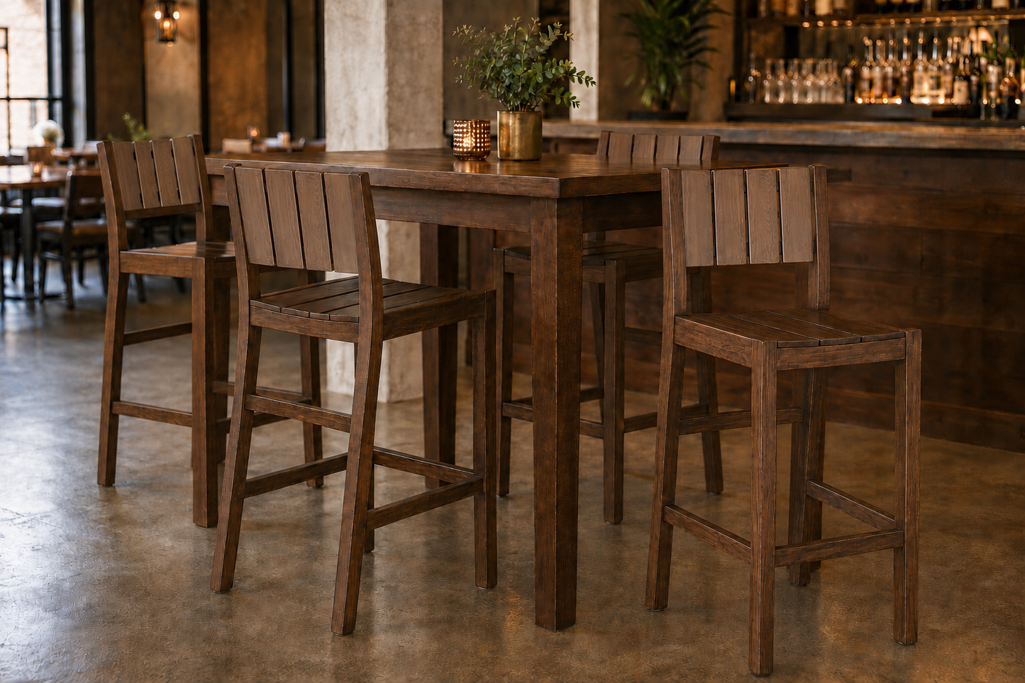Ridgewood Elm Restaurant Bar Stool with Slat Back in Walnut Finish