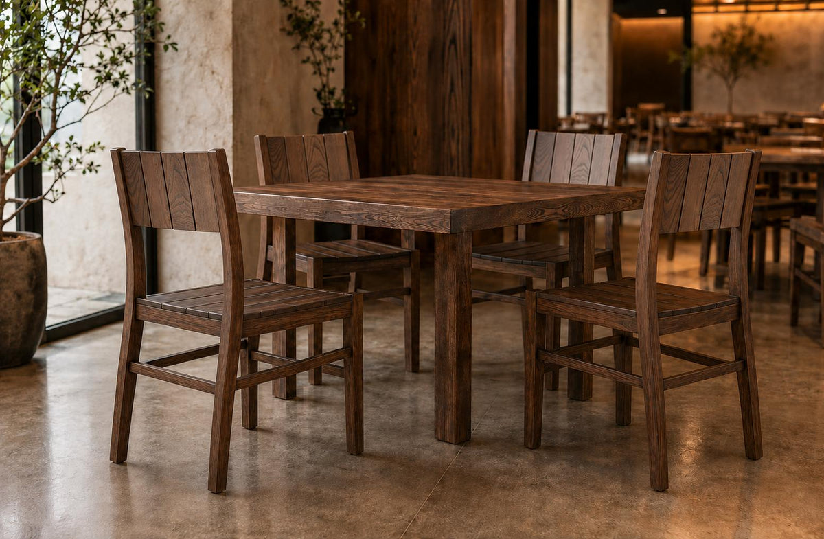 Ridgewood Elm Restaurant Chair with Slat Back in Walnut Finish
