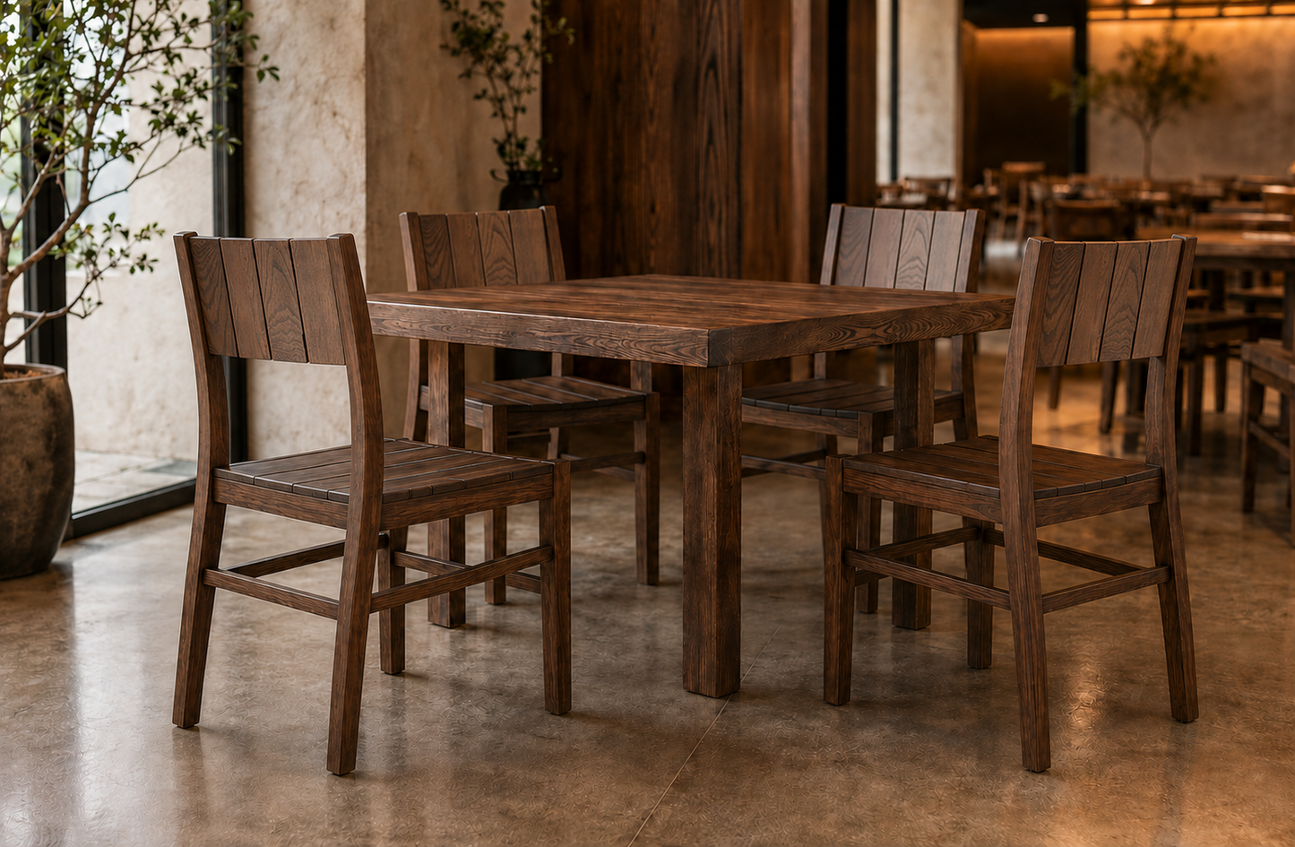 Ridgewood Elm Restaurant Chair with Slat Back in Walnut Finish