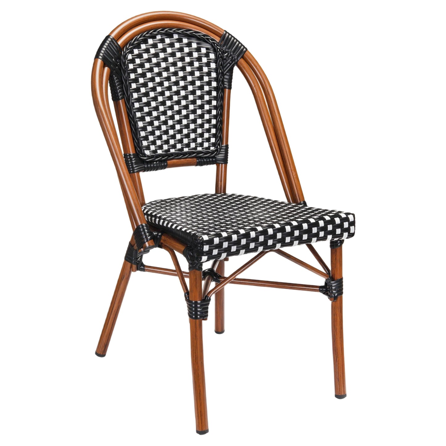 Aluminum Bamboo Patio Side Chair With Black & White Rattan19b8f6feb3e5316817
