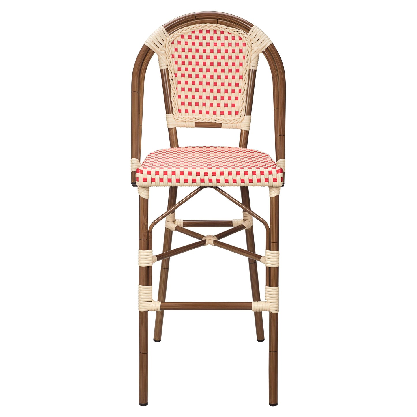 Aluminum Bamboo Patio Bar Stool With Red and Cream Rattan19ba468d6824c012fd