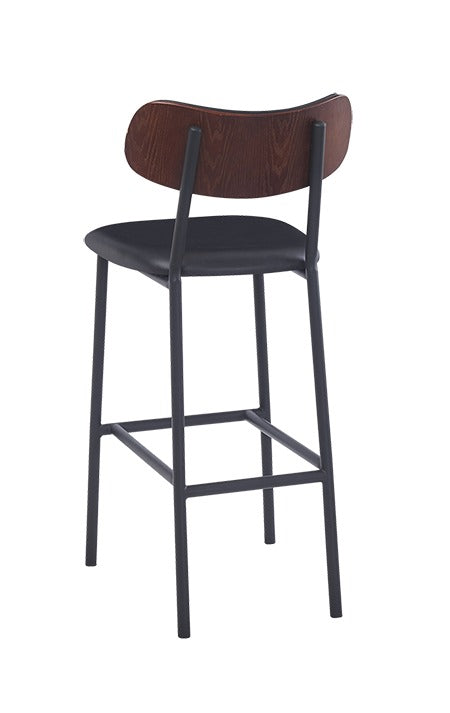 Black Metal Bar Stool with Black Upholstered Modern Back and Seat