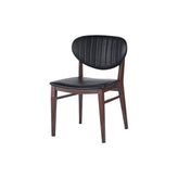 Upholstered Metal Dining Chair with Black Vinyl Seat & Back with Wood Finish