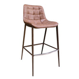 Wood Grain Metal Bar Stool with Brown Upholstered Seat
