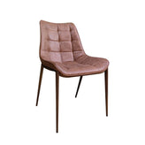 Wood Grain Metal Dining Chair with Brown Upholstered Seat