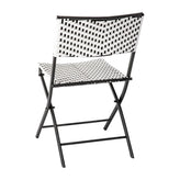 Rouen Set of 2 Commercial Grade Foldable Bistro Chairs, Indoor/Outdoor PE Rattan Back and Seat, Black/White with Black Steel Frames