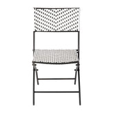 Rouen Set of 2 Commercial Grade Foldable Bistro Chairs, Indoor/Outdoor PE Rattan Back and Seat, Black/White with Black Steel Frames