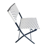 Rouen Set of 2 Commercial Grade Foldable Bistro Chairs, Indoor/Outdoor PE Rattan Back and Seat, Black/White with Black Steel Frames