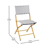 Rouen Set of 2 Commercial Grade Foldable Bistro Chairs, Indoor/Outdoor PE Rattan Back and Seat, Navy/White with Natural Steel Frames